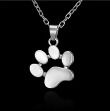 Silver Dog, Puppy, Cat, Kitten Paw Print Necklace Stainless Steel Pendant, Love