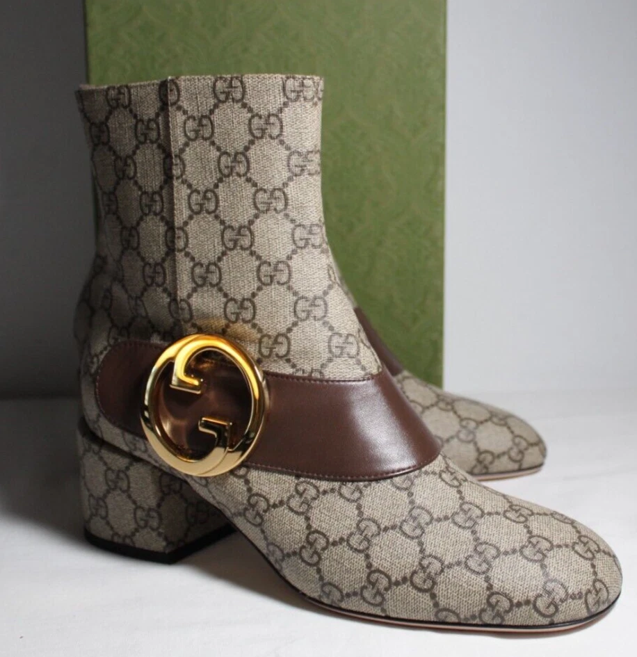 Bottines Gucci GG Supreme Blondie talon mandrin fermeture éclair latérale 40,5 701706 neuves avec étiquettes