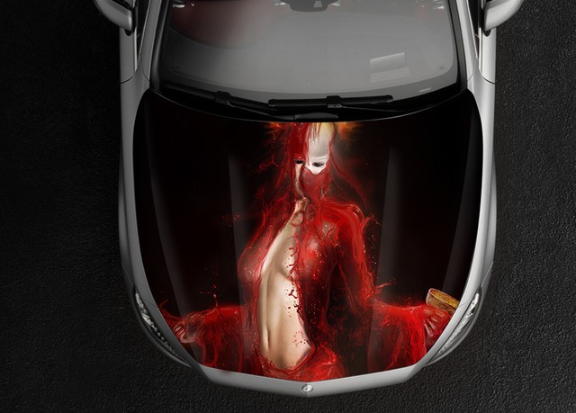 Red Demon Blood Car Hood Wrap Full Color Vinyl Sticker Decal Fit Any