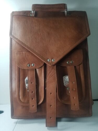 Handmade World Brown Leather Messenger Bags 16" Backpack Satchel Laptop Bag - Picture 5 of 11