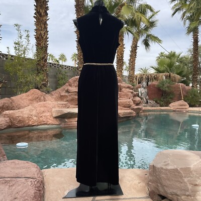 green emerald velvet dress Black Velvet Chain Belt Maxi Dress – self-portrait main image 1