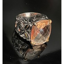 LARGE ORNATE 925 STERLING SILVER AND FACETED PINK CRYSTAL RING SIZE 8 SKY
