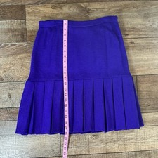 VTG Blue Pleated Knit Skirt Women's Sz 8 USA Made High Waist Mid Length 12028