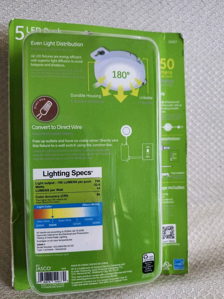GE LED 5 Puck Light Pack 750 Lumens Linkable Lights New Sealed - Image 4 of 4
