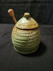 Vintage Frankoma Pottery Beehive Honey Pot & Dipper Prairie Green #803