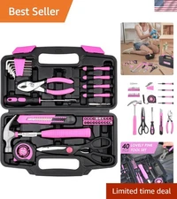 40-Piece Pink Tool Set - Essential Hand Tools in Chic Toolbox for Home Repair