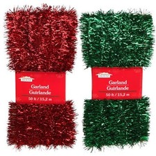 Christmas Decor - Red  Green Tinsel Garlands, 50 ft. Set of 2 