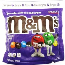 M M's Dark Chocolate m and m Candy 18oz Family Size Bag