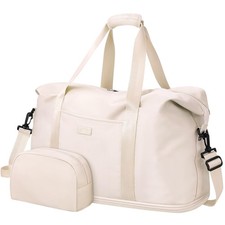 Expandable Waterproof Travel Duffel Bag - Weekender Carry-On Gym Bag, Beige XL