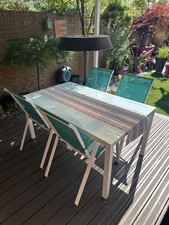 White garden table x4 chairs aluminium (no rust) toughened glass top RRP £387 !