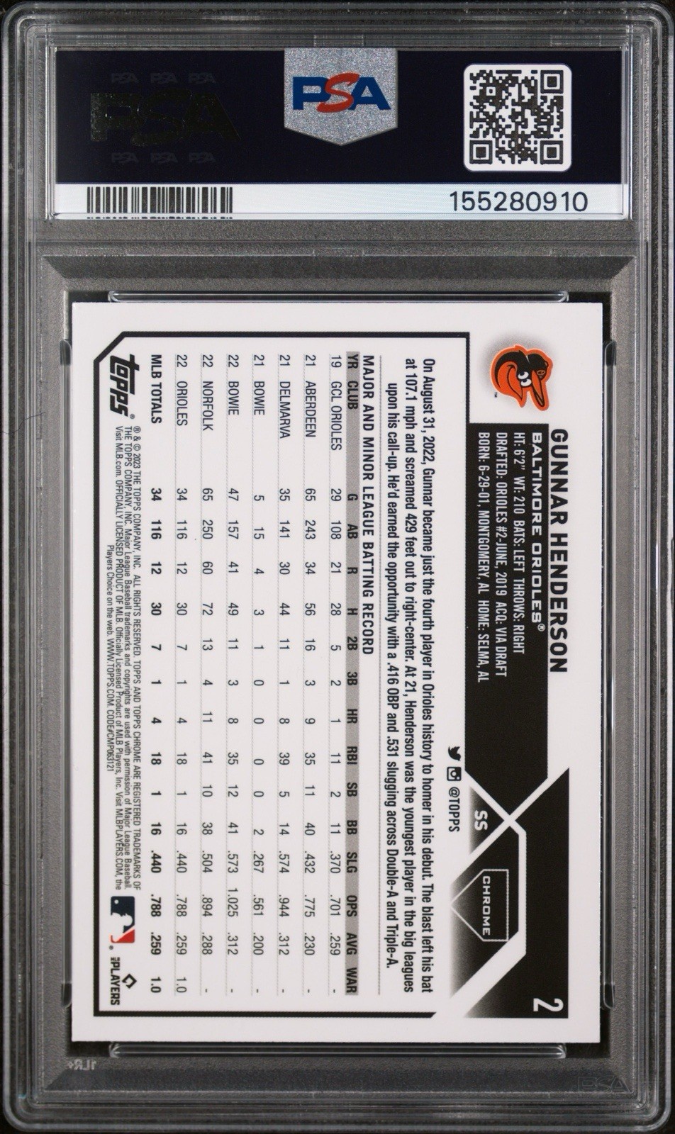 2023 Topps Chrome - Gunnar Henderson #2 X-Fractor (RC) PSA 10 view 2