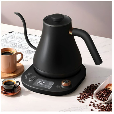 28oz Gooseneck Electric Kettle, Temperature Control, Stainless Steel, Black