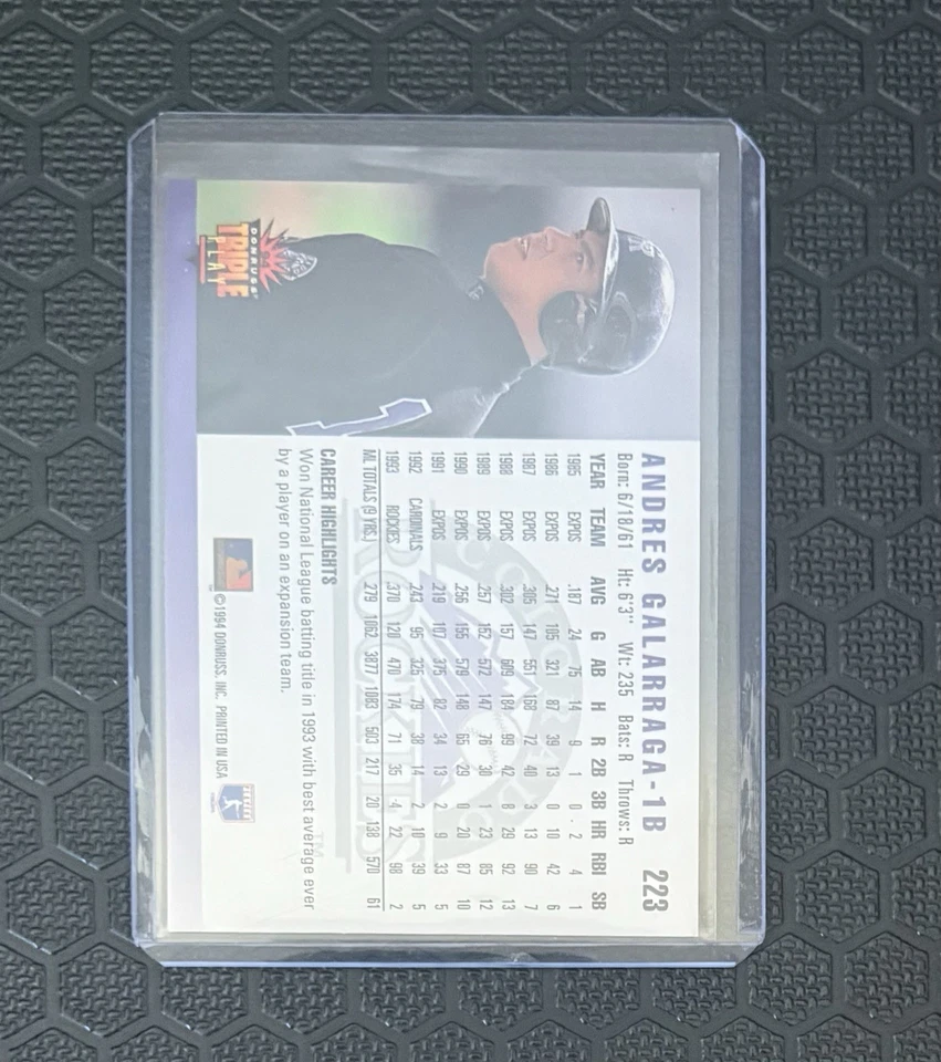 1994 Donruss Triple Play Andres Galarraga #223 Colorado Rockies - Image 3 of 3