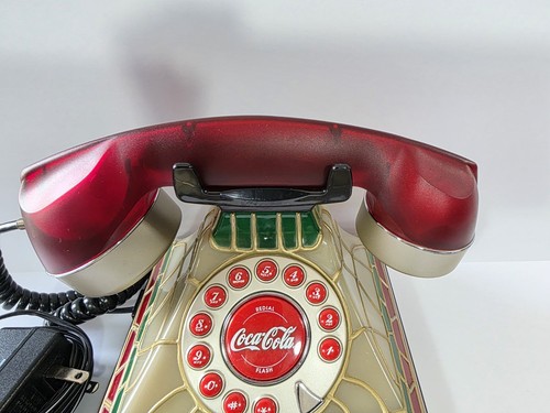Vtg Coca Cola Tiffany Style Stained Glass Look Telephone w/ Light 2001 - Picture 4 of 8