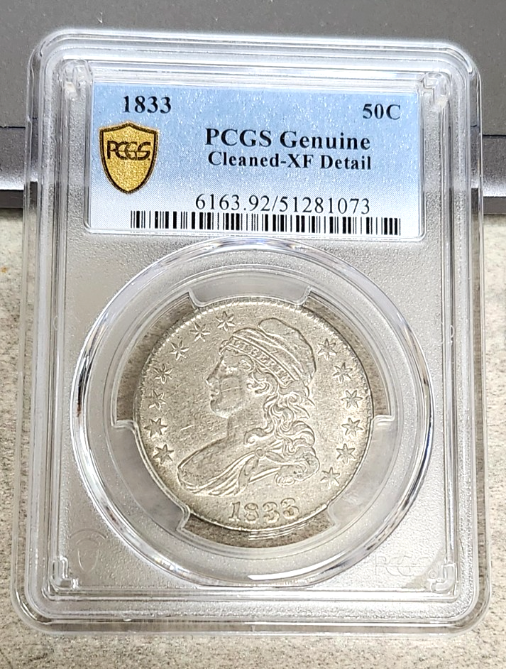 1833年アメリカ50セント銀貨　キャップドバストPCGS認定 アメリカ キャップドバスト 50セント銀貨 1834 Small date, Small