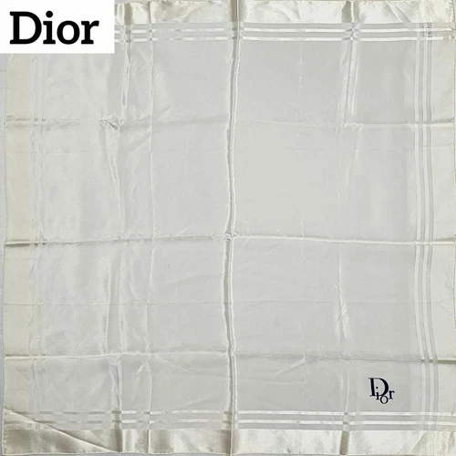 Authentique écharpe blanche Christian Dior motif trotteur à carreaux 100% soie 70 x 70 cm