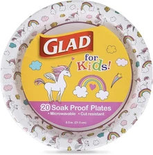 Glad for Kids Unicorn Theme Round Disposable Paper Plates - Heavy Duty, Soak Pro