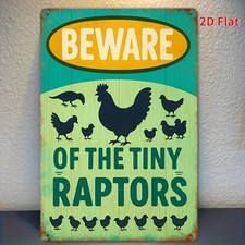 Beware Of The Tiny Raptors Chicken Metal Sign Funny Farmhouse Wall Hanging Decor