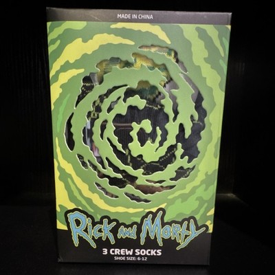 Rick and Morty Men's 3 Pair Crew Socks Multicolor Polyester Spandex Size 6-12