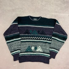 Vintage Knitted Jumper Abstract Patterned Grandad Knit Sweater Men's Xl