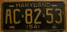 SINGLE MARYLAND LICENSE PLATE - 1954 - AC-82-53