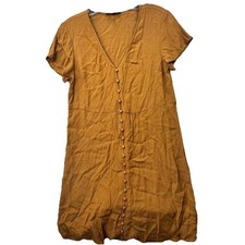 Madewell Womens Golden Brown Crepe Vneck Button Front Mini Dress Small Lagenlook