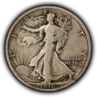 1916 50c Walking Liberty Silver Half Dollar - Original VF+ - SKU-H3888