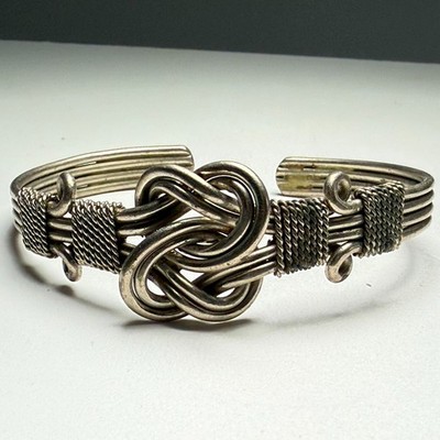 Armband Vintage Keltischer Knoten Manschettenarmband silberfarben Draht gewickelt offen 1970'