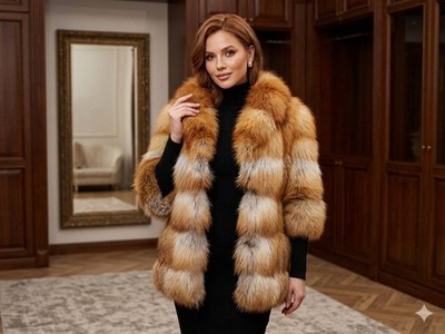 Vintage ALBERTA Canadian Red Fox Fur Coat Jacket Women's Size M Fluffy Mob Wife