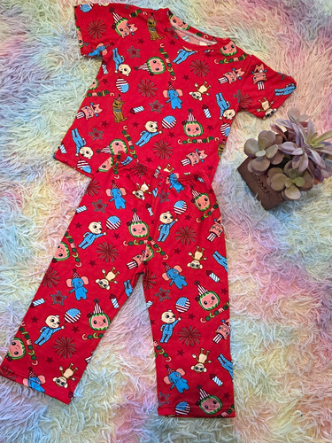 Short Sleeve Pyjama Set Graphic Print Red 3-4Y