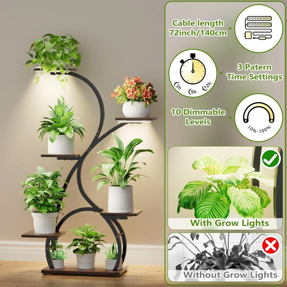 Soporte para plantas interior con luces de crecimiento - Paquete de 2 estantes para plantas de esquina interior, 40" de altura Foto 4 de 4