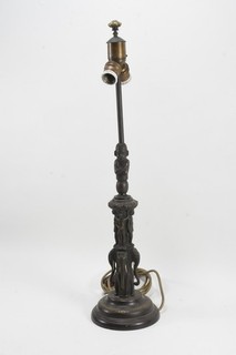Q81E08 Bronze Tischlampe Elefantenfuß Kunststoffstoßzähne Anf.20.Jh