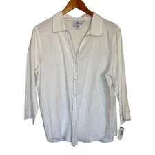 Vintage NWT Hot Cotton Marc Ware Shirt Women Med White Linen Blend Top Deadstock