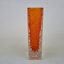 Vintage Whitefriars Nailhead Glass Vase Tango Orange 17cm High
