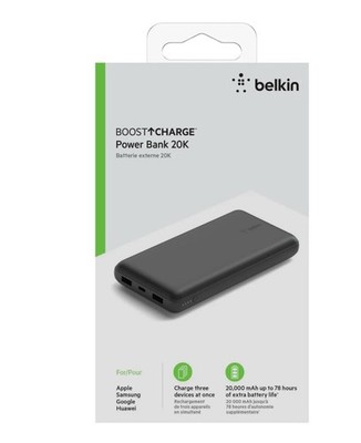 Belkin Boost Charge POWER BANK 20k - 20000mAh, Black, 2 USB-A, USB-C, USB Cable