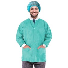 Disposable Lab Jackets Teal SMS 50gsm Snap Front 10 Count X-Large 32 in