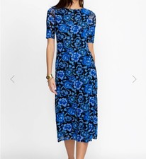 Johnny Was Blue Calanthe Mesh Midi Dress Size Small short sleeve Stretch EUC 
