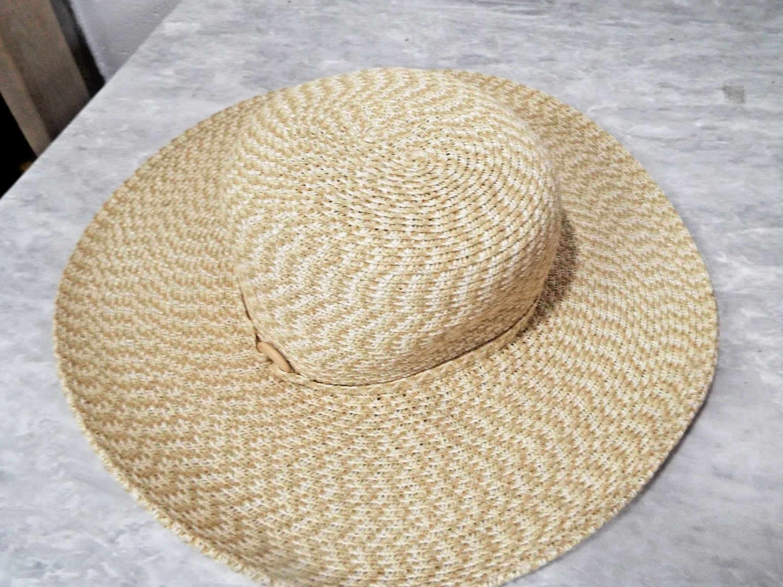 Croft & Barrow Beige Straw Woven Hat with Accent Wide Brim