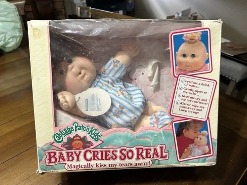 Cabbage Patch Kids Baby Cries So Real 16in Doll Cry Tears Brown Eyes Curly Hair