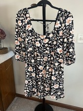 American Eagle Black Floral Print Babydoll Mini Dress Puff Sleeve Size XS