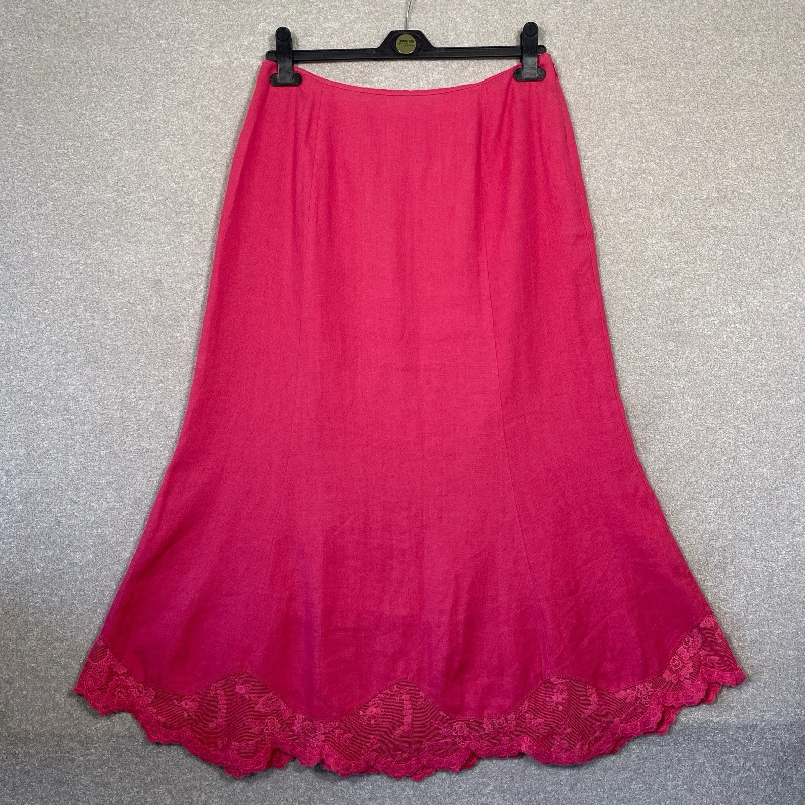 Vintage Laura Ashley Maxi Skirt Women’s Linen Long Skirt Pink Floral Trim UK12