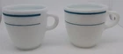 Vintage Anchor Hocking White Milk Glass Coffee Mugs Blue Stripe Band 910 USA