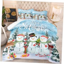 Winter Wonderland Landscape Snowman Comforter Set Christmas 90x90inch Queen 04