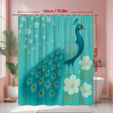 Peacock Floral Shower Curtain - Vibrant Teal and White Design