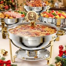 WARMOUNTS Gold Chafing Dishes for Buffet with Glass Lid (5QT, 4Pack), Round C...
