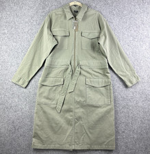 J Crew Cinched Waist Utility Shirt Dress Womens 10 Green Stretch Chino Zip NEW