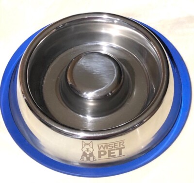 Wiser Pet Stainless Steel Blue Silicone Bottom Slow Feeder  Small/Medium