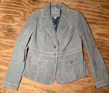 Madison Womens 14 Boho Top Stitch Suede Leather Jacket Dusty Blue Button Front