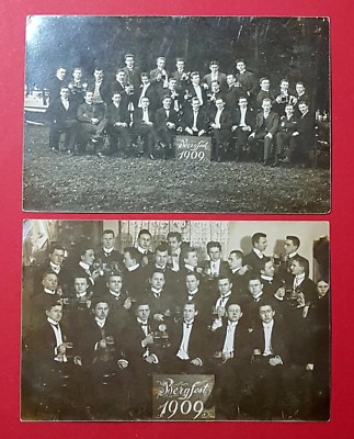 2 x Studentika photo postcard 1909 group pictures students mountain festival teachers (26436