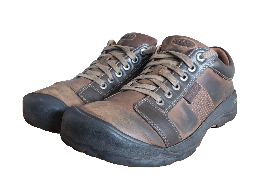 Scarpe basse uomo KEEN Austin bassa altezza pelle marrone Oxford taglia 12 passeggio escursionismo